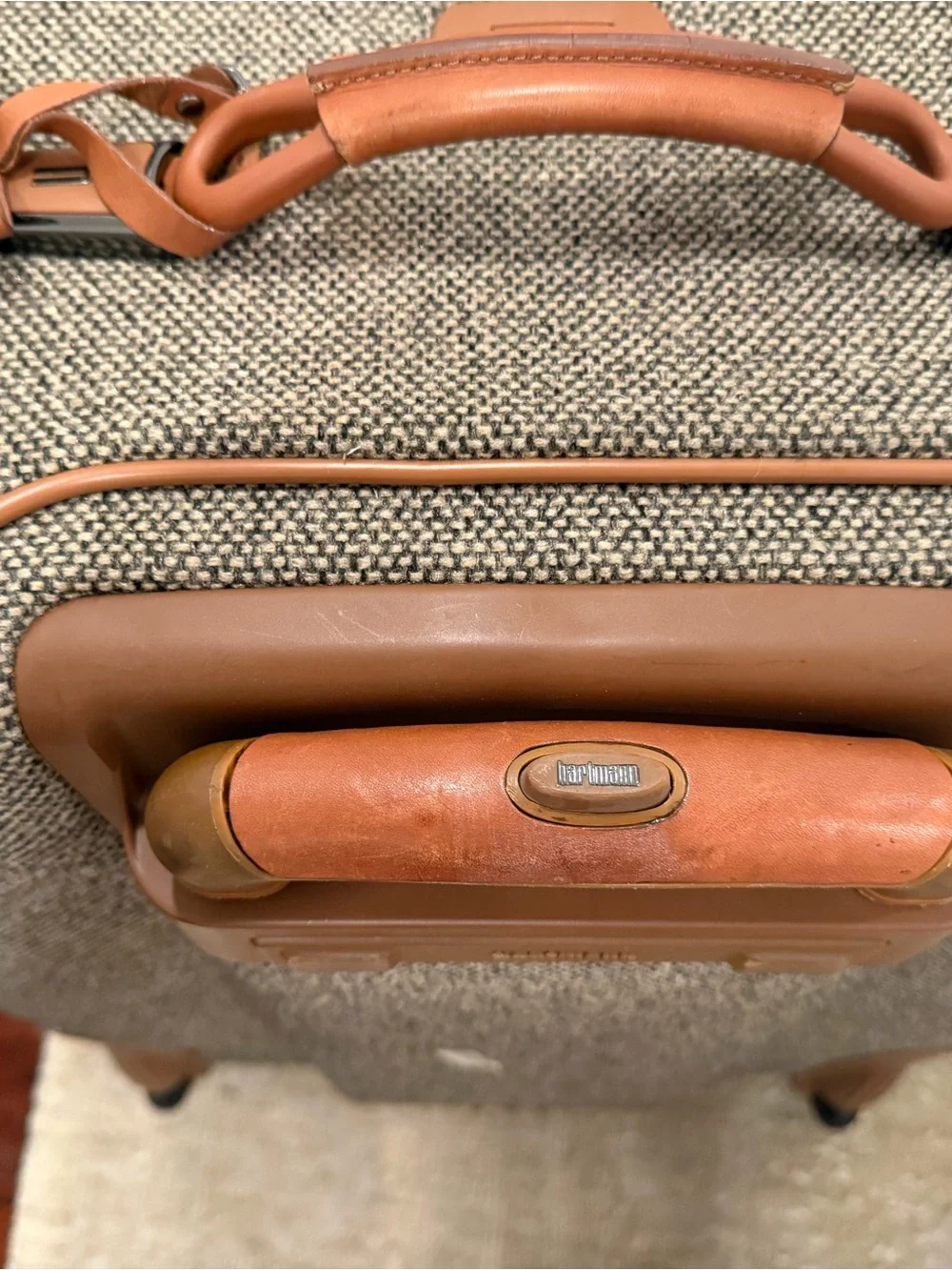 Men's Carry-On Rolling Suitcase in Tweed Gray with Tan Accents